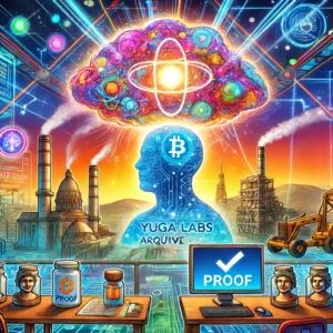DALLE 2024-06-17 041143 - An illustration of Yuga Labs acquiring Proof depicting a vibrant digital art scene blockchain elements and the merging of two major players in the - innovaTopia