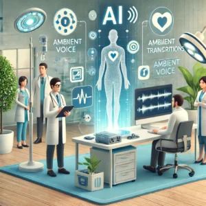 DALLE 2024-06-17 041154 - An illustration showing AI technology reducing doctors burden with Ambient Voice Transcriptions depicting a medical setting with AI tools assisting - innovaTopia