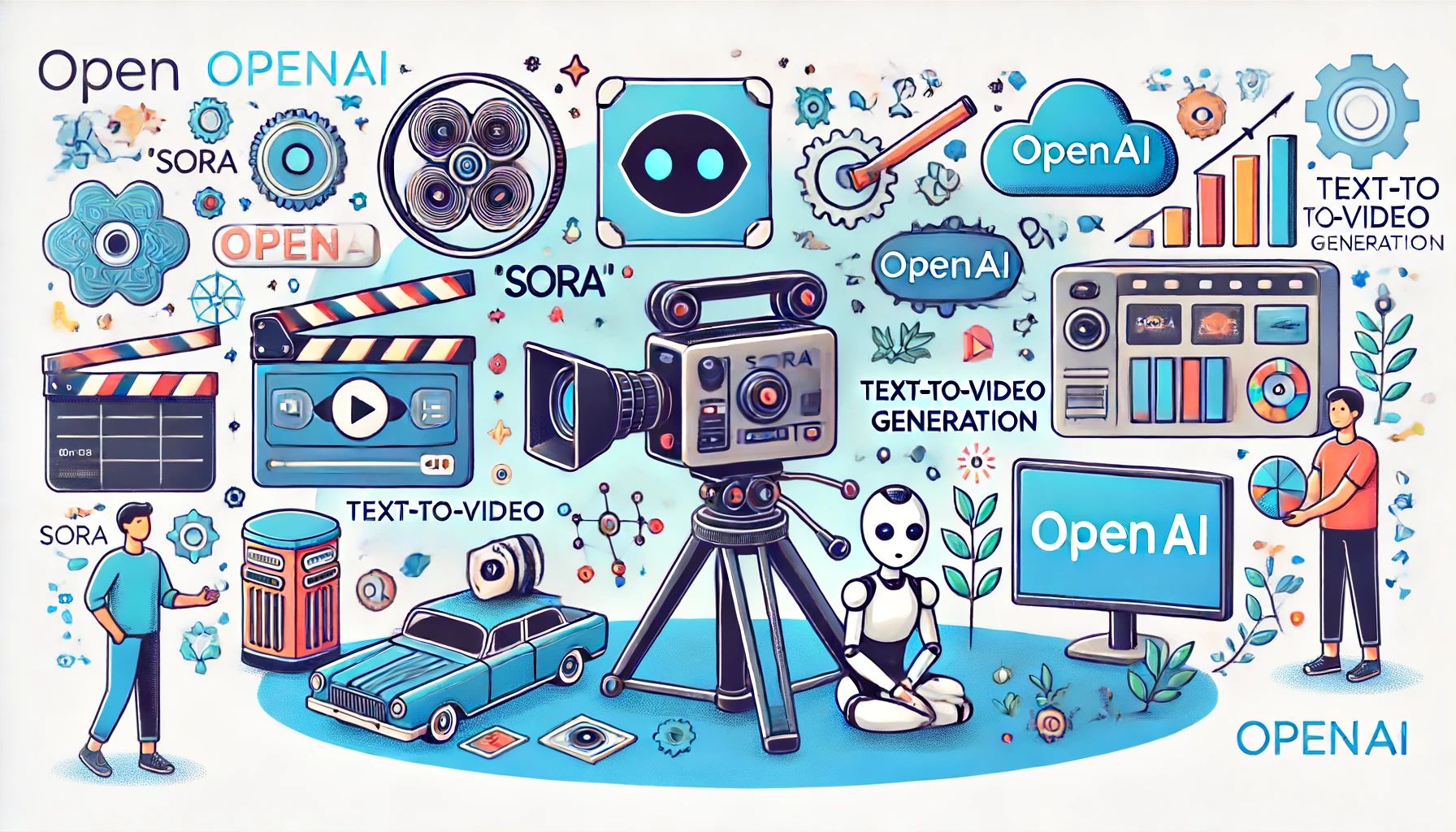 DALLE 2024-06-17 082101 - Illustration of OpenAIs announcement of Sora a text-to-video generation technology with elements of video production and AI innovation - innovaTopia