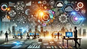 DALLE 2024-06-17 084604 - Illustration of Generative AI transforming business automation bringing innovation across multiple industries with elements of various business sect - innovaTopia