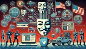 DALLE 2024-06-17 084635 - Illustration showing the expanding threat of deepfakes with elements of political manipulation misinformation and digital deception - innovaTopia