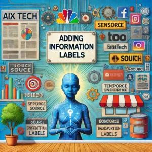 DALLE 2024-06-18 215219 - An illustration of big tech adding source information labels to AI-generated content featuring tech logos and labeled digital content for transpare - innovaTopia