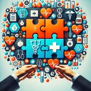 DALLE 2024-06-19 214512 - A bold depiction of a merger in the pharmaceutical industry Visualize multiple companies coming together to form a new entity symbolized by puzzle p - innovaTopia