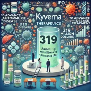 DALLE 2024-06-20 045455 - An illustration showing Kyverna Therapeutics raising 319 million dollars in an IPO to advance autoimmune disease treatment The scene includes the Kyv - innovaTopia