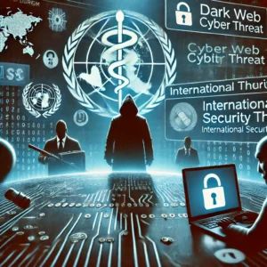 DALLE 2024-06-21 044630 - An illustration showing a cybercrime forum with an international security threat The scene should feature dark web elements symbols of cyber threats - innovaTopia