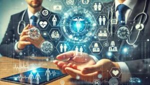DALLE 2024-06-21 105719 - A blend of technology and humanity in healthcare with IT leaders at a conference discussing innovative solutions Digital health records human inter - innovaTopia