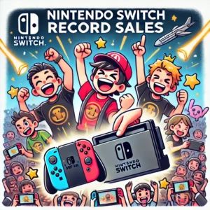 DALLE 2024-06-22 063549 - Illustration of Nintendo Switch achieving record sales Features excited gamers the console and a celebratory atmosphere Highlights the success and - innovaTopia