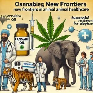 DALLE 2024-06-22 063557 - Illustration of cannabis oil opening new frontiers in animal healthcare featuring successful treatments for tigers and elephants Depicts veterinaria - innovaTopia