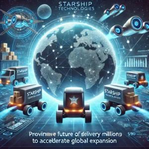 DALLE 2024-06-22 065017 - Illustration of Starship Technologies pioneering the future of delivery robots raising million to accelerate global expansion Features futuristi - innovaTopia