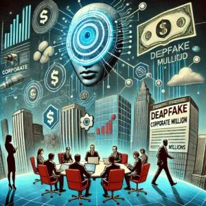 DALLE 2024-06-22 065021 - Illustration of the rising threat of deepfake-induced corporate fraud costing millions Depicts digital manipulation corporate environments and secu - innovaTopia