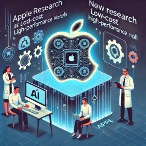 DALLE 2024-06-22 065031 - Illustration of Apple announcing new research for achieving low-cost high-performance AI models Features advanced AI technology researchers and a - innovaTopia