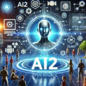 DALLE 2024-06-23 083753 - A sleek futuristic AI interface with open source elements symbolizing AI2s announcement of OLMo and the new era of open-source AI The background s - innovaTopia
