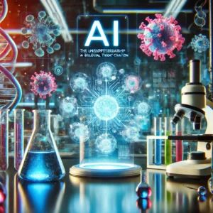 DALLE 2024-06-23 101338 - A futuristic lab scene with AI and biological elements symbolizing OpenAIs research on the unexpected relationship between AI and biological threat - innovaTopia