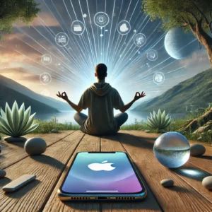 DALLE 2024-06-23 102829 - A serene scene with a person using Apple Vision Pro for meditation and mindfulness surrounded by calming and tranquil elements The background should - innovaTopia