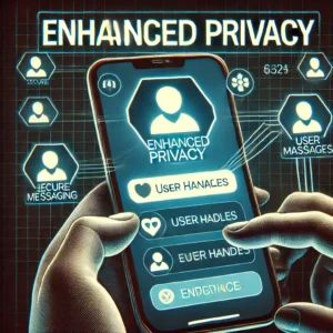 DALLE 2024-06-26 123705 - A secure messaging interface showing user handles instead of phone numbers representing Signals enhanced privacy feature The image should highlight - innovaTopia