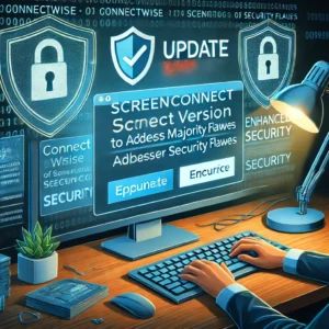 DALLE 2024-06-27 101336 - An urgent illustration of ConnectWise releasing an updated version of ScreenConnect to address major security flaws The scene features a computer scr - innovaTopia