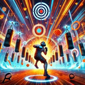 DALLE 2024-06-27 103457 - An illustration of the VR rhythm boxing game Beat the Beats for PSVR 2 showing an intense gameplay scene with a player punching targets to the rhyt - innovaTopia