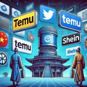 DALLE 2024-06-28 082218 - An illustration showing the logos of Meta Temu and Shein with a background of digital advertising elements symbolizing Metas heavy reliance on the - innovaTopia