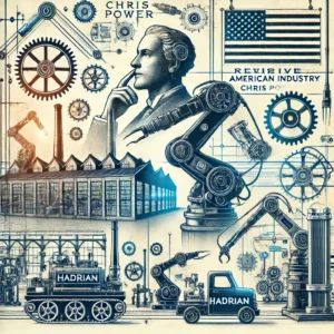 DALLE 2024-06-28 085651 - An industrial automation scene with robotic arms and machinery in a factory symbolizing Hadrians efforts to revive American industry The image incl - innovaTopia