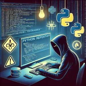 DALLE 2024-06-29 082610 - An illustration of a hacker in a dark room manipulating a Python repository on a computer screen Malicious code is visible with warning signs and c - innovaTopia