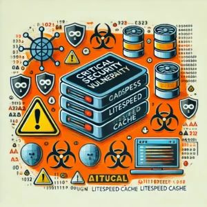 DALLE 2024-07-02 091531 - An illustration showing a critical security vulnerability in the WordPress plugin LiteSpeed Cache with symbols of cyber threats and warnings - innovaTopia