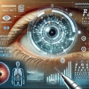 DALLE 2024-07-03 065438 - An eye with a futuristic interface overlay showing medical data representing the treatment of retinal diseases In the background there are images o - innovaTopia