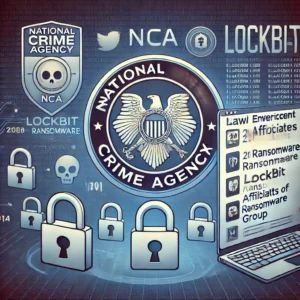 DALLE 2024-07-04 043604 - An illustration depicting the National Crime Agency NCA revealing 200 affiliates of the LockBit ransomware group Show a law enforcement agency logo - innovaTopia