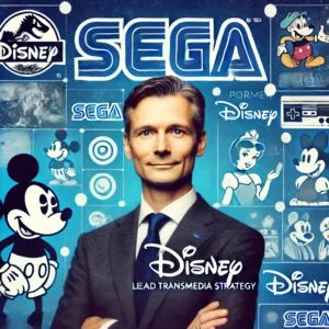 DALLE 2024-07-04 065252 - Sega appoints former Disney executive to lead transmedia strategy The image shows a confident executive with a background of Sega and Disney logos a - innovaTopia