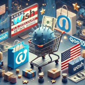 DALLE 2024-07-04 091153 - Intensifying US discount retail competition with Wish sale_ Qoo10 emerges as a new challenger The image shows a shopping cart the logos of Wish an - innovaTopia