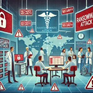 DALLE 2024-07-05 094817 - An illustration of a hospital under ransomware attack The scene includes digital security alerts on computer screens medical equipment and staff tr - innovaTopia
