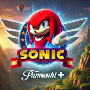 DALLE 2024-07-06 052101 - A vibrant image featuring the character Knuckles from the Sonic franchise with a Paramount+ logo Knuckles is shown in action set against an adventu - innovaTopia