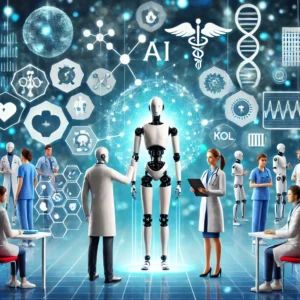 DALLE 2024-07-06 065002 - An illustration showcasing AI transforming the medical industrys KOL relationships The scene includes AI figures interacting with doctors digital c - innovaTopia
