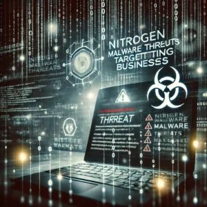 DALLE 2024-07-06 080753 - An image depicting a digital threat targeting businesses with a dark ominous background Highlight elements of malware such as a computer screen wit - innovaTopia