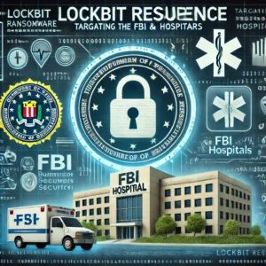 DALLE 2024-07-06 080810 - An image depicting the resurgence of LockBit ransomware targeting the FBI and hospitals Show elements like a digital lock FBI logo and hospital bui - innovaTopia