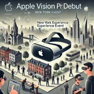 DALLE 2024-07-06 095813 - An image showing the debut of Apple Vision Pro with an experience event in New York Include elements like the Apple Vision Pro headset New York city - innovaTopia