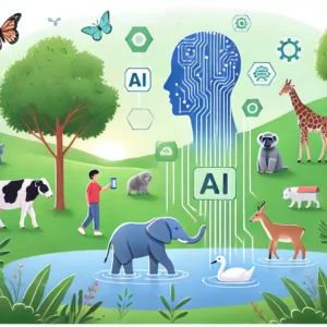 DALLE 2024-07-07 023626 - Illustration showing AI technology enabling communication with animals symbolizing a new step towards coexistence The image should feature animals a - innovaTopia