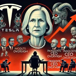 DALLE 2024-07-08 124044 - An illustration of Tesla Chairwoman Denholm facing criticism for inadequate CEO oversight The scene includes the Tesla logo a figure symbolizing lea - innovaTopia