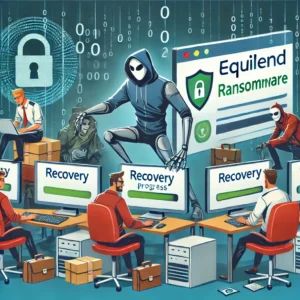 DALLE 2024-07-10 090533 - A scene showing EquiLend overcoming a ransomware attack and restoring their systems The image features a determined IT team working on computers wit - innovaTopia