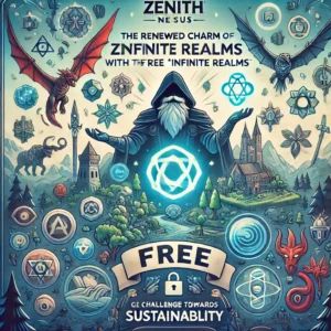 DALLE 2024-07-11 073826 - Illustration showing the renewed charm of Zenith_ Nexus with the free Infinite Realms and its challenge towards sustainability Depict elements like - innovaTopia