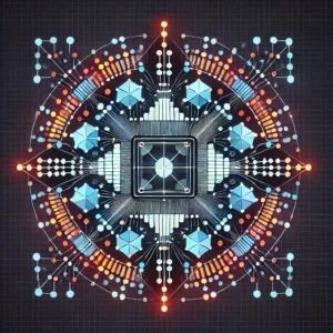 DALLE 2024-07-18 171022 - A graphical representation of machine learning algorithms with symmetry and data points interconnected demonstrating the concept of reducing data vo - innovaTopia