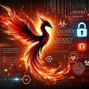 DALLE 2024-08-06 050110 - An illustration of the LockBit ransomware making a swift comeback after a major law enforcement crackdown Show a phoenix rising from digital flames - innovaTopia