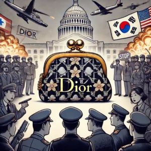 DALLE 2024-09-12 040103 - An illustration capturing a political crisis theme with a luxury Dior pouch in the center highlighted with elegant but tense imagery representing it - innovaTopia