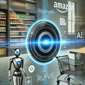 DALLE 2024-09-12 040107 - A sleek futuristic illustration showcasing the debut of Rufus an AI-powered shopping assistant by Amazon The image features a dynamic AI interfac - innovaTopia