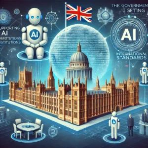 DALLE 2024-09-12 041540 - An illustration showing the UK government supporting AI safety institutions with a focus on setting global standards The image depicts governmental s - innovaTopia
