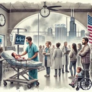 DALLE 2024-09-17 052119 - Watercolor painting of a pediatric hospital in Chicago with doctors and nurses attending to patients while computers and medical equipment are down d - innovaTopia