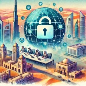 DALLE 2024-09-17 052122 - Watercolor painting of a cityscape in the UAE with a large virtual private network VPN logo hovering in the sky symbolizing the increase in VPN usa - innovaTopia