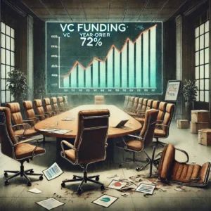 DALLE 2024-09-19 055456 - A striking watercolor painting showing the dramatic decline in VC funding in the gaming industry down 72 year-over-year The scene features an empty - innovaTopia