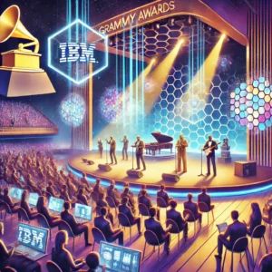 DALLE 2024-09-25 070204 - An editorial illustration for the headline_ Grammy Awards_ IBMs AI Enhances Fan Experience The image shows an elegant concert stage with musicians - innovaTopia
