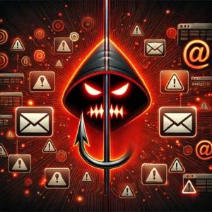 DALLE 2024-09-27 060527 - An image representing a phishing attack featuring a menacing-looking digital fish hook surrounded by email icons and warning symbols The background - innovaTopia