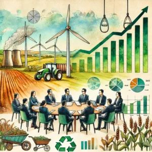 DALLE 2024-10-03 070246 - Watercolor illustration of Green Plains AgriTech company revising its strategy The image shows a boardroom meeting where executives discuss new susta - innovaTopia
